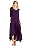 12 Ami Solid 3/4 Sleeve Pocket Loose Maxi Dress Purple L