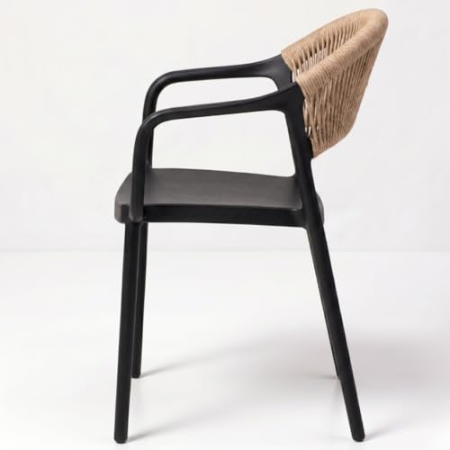 MARCOLO Chair with Arms, Outdoor Plastic Dining Armchair, Weather & UV Resistant Patio Chair for Balcony, Garden, Kitchen & Indoor Outdoor Use, Modern Rope-Style Design, 41x53.5x82cm (Black)