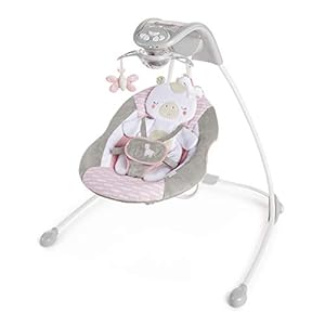 Ingenuity InLighten 6-Speed Baby Swing – Easy-Fold Frame, Swivel Infant Seat, Nature Sounds, Light Up Mobile – Flora the…