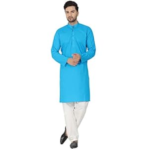 SKAVIJ Men’s Tunic Cotton Kurta Pajama Indian Yoga Casual Dress Set