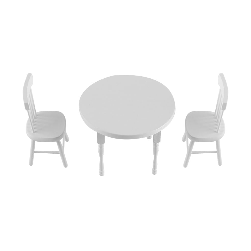 FONGKNOX Dollhouse Furniture Set 1/12 Scale Doll House Mini Table Chair Simulation Wooden Miniature Furniture 2 Chair Dining Room Decoration Dollhouse Accessories White