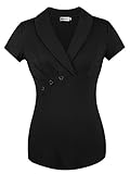 Ninedaily Women Tops Lapel V Neck Front Button Elegant Short Sleeve Blouse