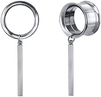 Pierced Art Trends Simple Square Rod Dangle Gauges Tunnels for Ears 316L Stainless Steel Ear Tunnels Plugs Stretcher Expander