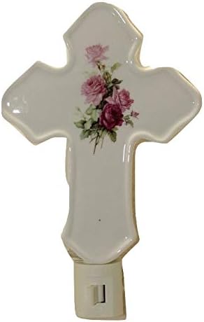 Cross Memorial Night Light, Pink Roses on Porcelain Light, Memorial Remembrance Gift, Ambiance Lighting, Sympathy Gift