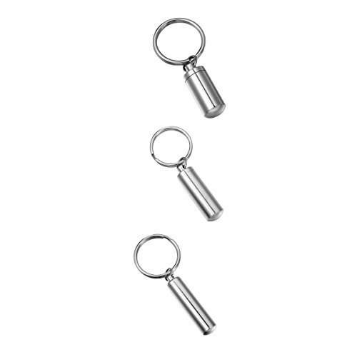 HOUSWEETY Cylinder Perfume Bottle Pill Holder Keychain Cremation Keychain Stainless Steel Memorial Jewelry 7.2cm(Non-engraving)