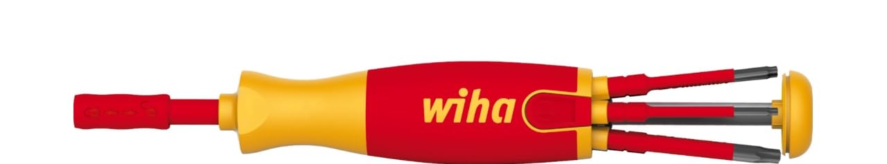 Wiha 41157 Screwdriver with Magazine bit Holder 6 SlimBits, Red/Yellow