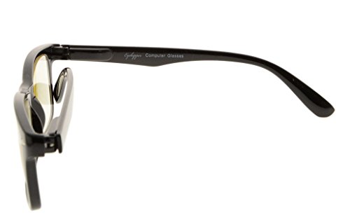 Reduce Eyestrain,Anti Blue Rays,Spring Hinges Unisex Computer Reading Glasses(Black,Amber Tinted Lenses) +1.25