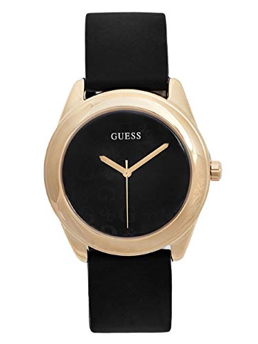 GUESS Factory Women's Black and Gold-Tone Silicone Logo Watch