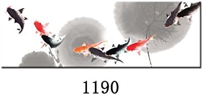 Jetsan 1190-20 Small Gift size: 24x8inches Water color Koi Fishes in Lotus Pond fine art printing/painting framed ready to hang