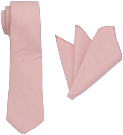 Mens Solid Wool Tie: Slim Plain Necktie and Pocket Square Set-Various Colors
