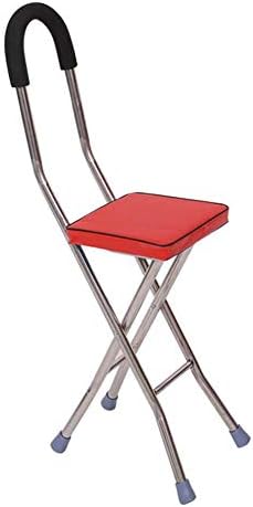 YADANER Chair Walking Stick, Cane Seat Walking Stick, Square Four-Legged Backrest Cane Chair Elderly Walking Cane Stool Folding Chair