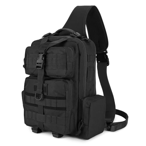 HUNTVP Men's Shoulder Bag Tactical Military Molle Bag Chest Bag Sling Bag Waterproof Crossbody Backpack for Hiking Trekking Travel Camping, Typ-3 Black