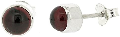 Nova Silver Bemine Sterling Silver Garnet Cabachon Round Stud Earrings