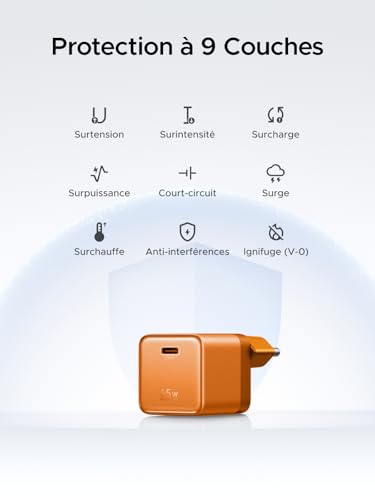 UGREEN Nexode Air 65W Chargeur USB C Rapide GaNInfinity avec Câble Compatible avec iPhone 17 Pro Max 16 Plus 15 14 13 12 Galaxy S26 S25 S24 Pixel 10 9 iPad MacBook Neo Air Pro M5 M4 M3 M2 M1 (Orange)