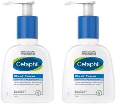 Cetaphil Oily Skin Cleanser, 236ml, Face Wash, For Combination to Oily Sensitive Skin, With Niacinamide (Pack of 2)