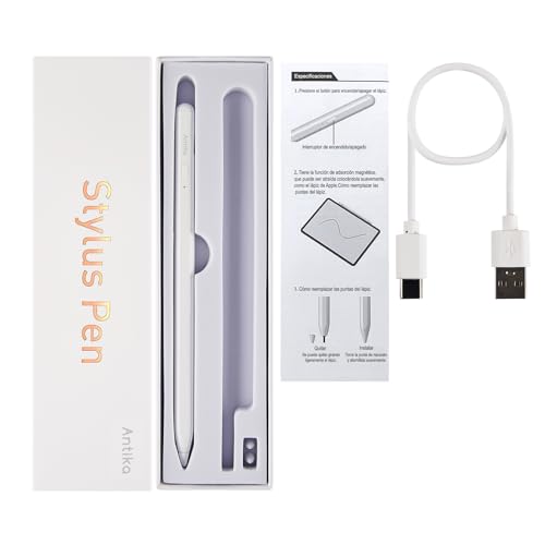 Stylus Pen, Active Stylus Pen Compatible for iOS and Android Phones, Rechargeable Stylus Pen with Dual Touch Screen, for Apple/Samsung Tablet, White