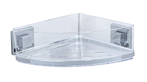 WENKO Vacuum-Loc Badezimmer Eckregal Quadro UNO, Mit herausnehmbarer Schale, Befestigen ohne Bohren, Rostfreier Edelstahl/Kunststoff, 28 x 8,5 x 19,5 cm