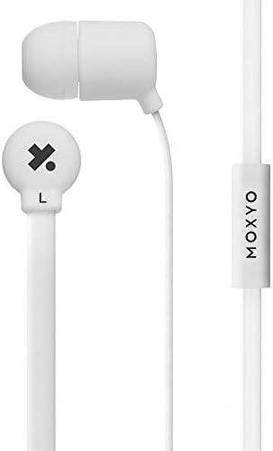MOXYO - Mission Stereo Earbuds with Inline Mic and Flat, Tangle-Free Cable (White)