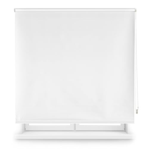Blindecor Blackout Roller Blind Made to Measure Colour Red White 70 x 230 cm (Width x Height) Fabric Size 67 x 225 cm Blackout Roller Blind for Windows