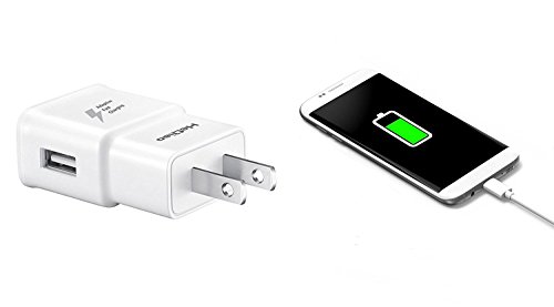 USB Cell Phone Charger, HeQiao Adaptive Fast Charging Wall Chargers High-speed Travel Power Adapter 9V QC 2.0 for Samsung Android Phones (Free Micro USB Cable) (Off White)
