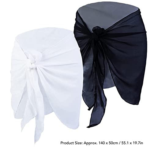 Sorandy 2 Pieces Women's Short Sarongs Swimsuit Coverups, Beach Wrap Sheer Bikini Wraps Short Skirt Chiffon Scarf for Swimwear Vacation, Universal Size, White and Black