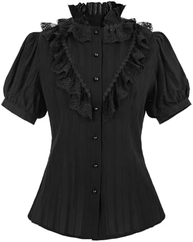 Antaina Black Cotton Lace Ruffle Retro Victorian Sweet Lolita 