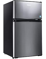 Mini Fridge with Freezer, 3.1 Cu.Ft Small Refrigerator, Compact Refrigerator with LED Light, 2 doors, Mini Fridge for Bedroom, Office, Dorm, RV, Garage, Stainless Steel Sliver -HPVFR310