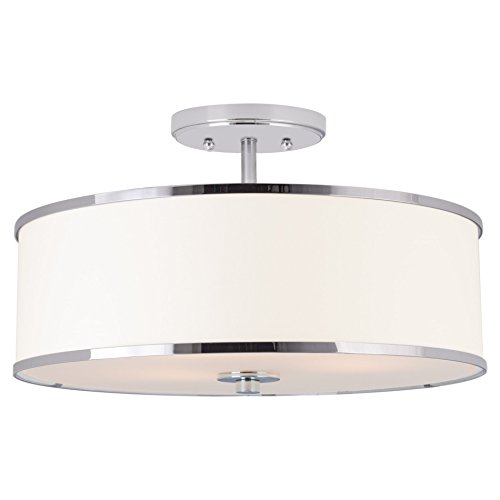 Kira Home Chloe 15" Modern Ceiling Light Semi Flush Mount + White Drum Shade, 3-Light, LED Compatible, Tempered Glass Diffuser, Chrome Trim Finish
