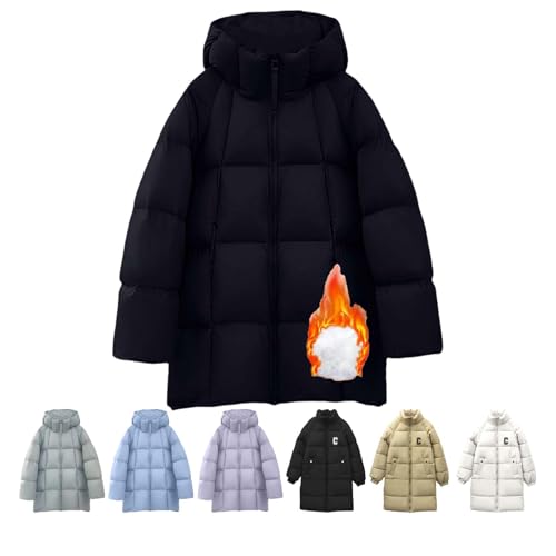 puffer jacket,Winter Jackets for Women UK Quilted Down Long-Lenght Puffer Coats Ladies Lightweight Waterproof Jacket with Hood Plus Size Slim Trench Coat Warm Outwear,01 Black,L