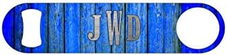 Blue Wood Board Monogram Wedding Personalized Bottle Opener/Bar Blade By Bottoms Up Flasks - Stainless Steel - BtlOpener #33