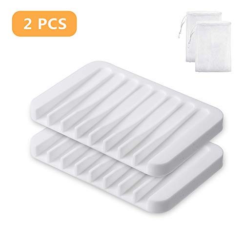 Yako 2Pcs Soap Dish, Bar Soap Holder Box Stand Case Saver Tray for Shower Bathroom Kitchen, Premium Flexible Silicone Soap Dishes, Prevent Melting, Non-Slip Design, Easy Cleaning, White - Thumbnail 7