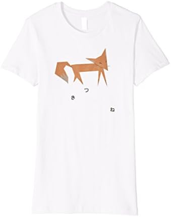Womens Kitsune Fox Illustration with Japanese Hiragana T-shirt Small White