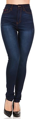 Red Jeans Slim Fit Women's Denim Jeans , High Waist, Light Stretch Ultra Slimming 5 Pocket Skinny Jeans for Ladies,Dark Blue - 167,Size 16