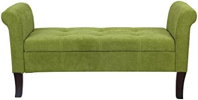 Asense Eruo Style Arm Rectangular Green Fabric Bench with Storage Footstool Ottoman Chair , Wood Legs