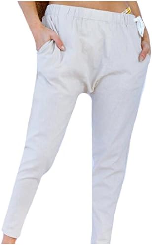 Tingwin Women's Waistband Stretchy Drawstring Casual Pure Color Pants Beige XS