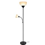 LED Modern Floor Lamp Light, 40000h Lifespan, 9W 4W Energy Saving Bulbs, With Adjustable Reading Light, 3000K Warm White, Torchiere Floor Lights for Reading, Working, Living Room, Bedroom, Office