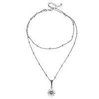 Zhenxigg Creative Vintage Long Sunflower Pendant Multi-Layer Necklace Women and Girls (Silver)
