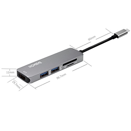 USB C HUB Adapter - Type C Hub with 4K HDMI, 5 in 1 Combo Hub with 2 USB 3.0 Ports, TF&SD Card Reader, Aluminum USB C Adapter for MacBook Pro 2016/2017, Chromebook, Other Type-C Devices