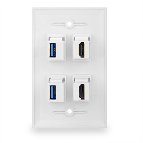 BATIGE 4 Ports HDMI & USB 3.0 Keystone Wall Plate Single GANG 2 Dual USB 3.0 & HDMI Wall Outlet Socket Face Cover - Thumbnail 2
