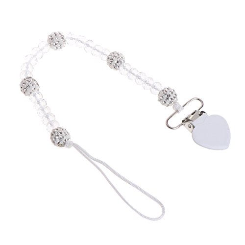 Yuuups Bling Crystal Hand Made Pacifier Clips Soother Chain Dummy Soother Nipple Leash Strap (White)