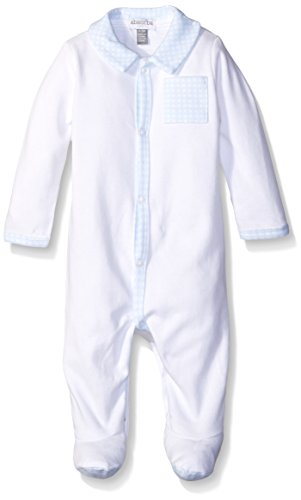 absorba Boys' Blue Check Footie, White, 6 Months