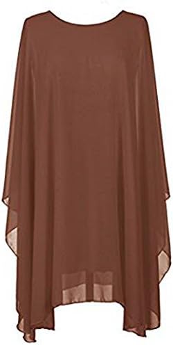 Womens Ladies Oversized Lined Plain Kaftan Chiffon Baggy Batwing Langenlook Summer Dress Tunic Italian Curved Hem Top (One Size UK 12-20 EU 40-48)
