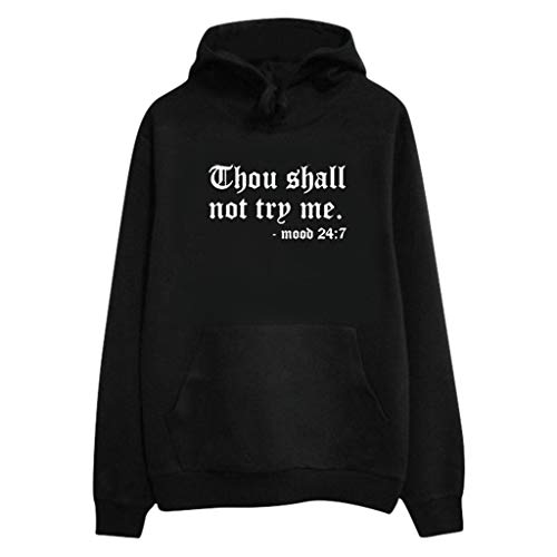 LIM&Shop Thou Shall Not Try Me T-Shirt for Women Scoop Neck Letter Print Tee Long Sleeve Blouses Summer Casual Sweater Black