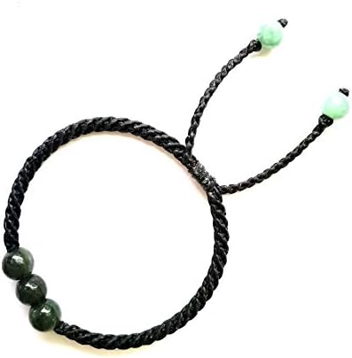 ThongDee Jewelry Lucky Green Jade Beads Braided Wax String Bracelet Adjustable