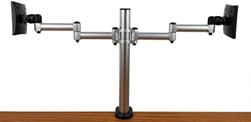 FogiMount Dual Desk Monitor Arm applied to screen up to 27", lifting arm easily with tool enclosed (clamp mount)