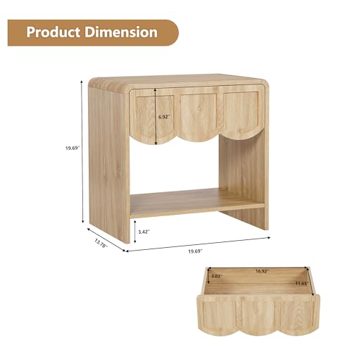 Night Stand Set of 2, Mid Century Modern Farmhouse Wood Nightstand with Wave Panel Drawer, Bed Side End Table for Small Space, Living Room - Natural