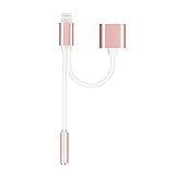 2 in 1 Lightning Cable to 3.5mm Headphone Jack and Charging Adapter for iPhone 7 /7 Plus(Rose Gold)