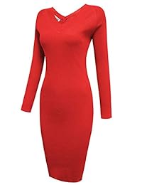 TAM WARE - Vestido de punto para mujer, estilo casual, cuello en V