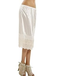 Falda larga de satén de doble encaje con medio deslizamiento y tamaño grande, 24.0 en largo