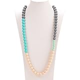 Consider It Maid Silicone Teething Necklace for Mom to Wear - FREE E-BOOK - BPA FREE and FDA Approved - Life is Good (Grey/Turquoise/Navajo White/Mint(little)/Grey)